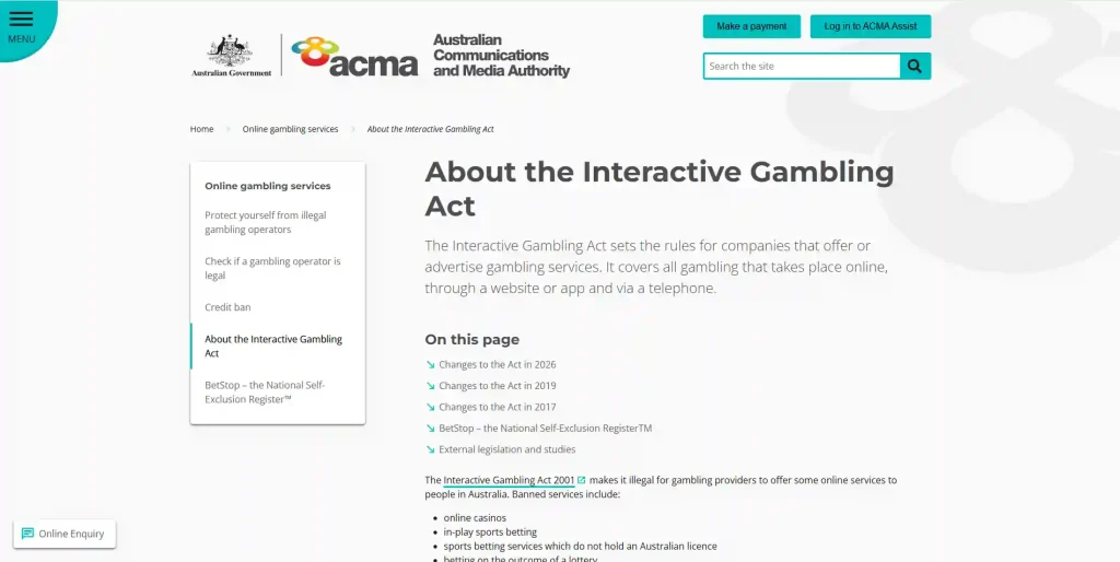 ACMA licensed interactive gambling provider register used to check Intensity Casino
